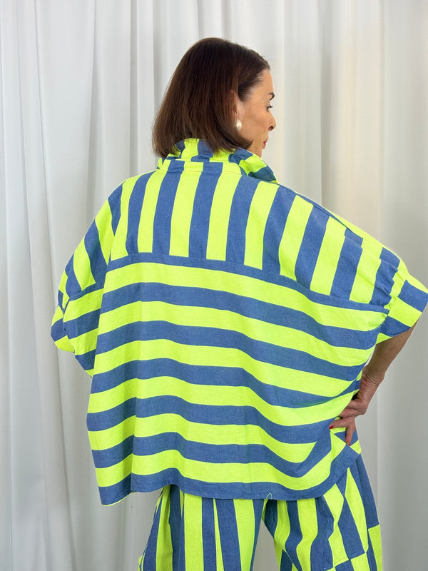 Alexandra suit in denim blue and lime