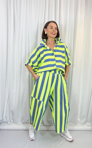 Alexandra suit in denim blue and lime