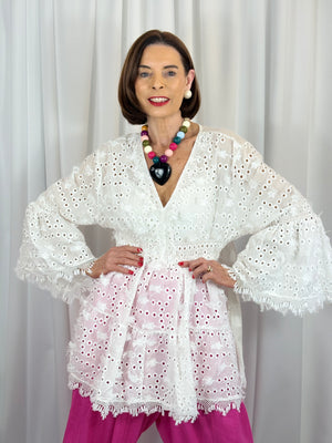 Carlos broderie anglaise top in white