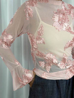 Anastasia 3D flower mesh top in blush pink - Bond Street Store
