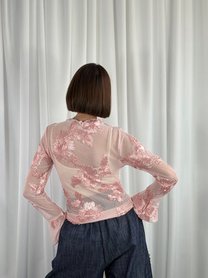 Anastasia 3D flower mesh top in blush pink - Bond Street Store