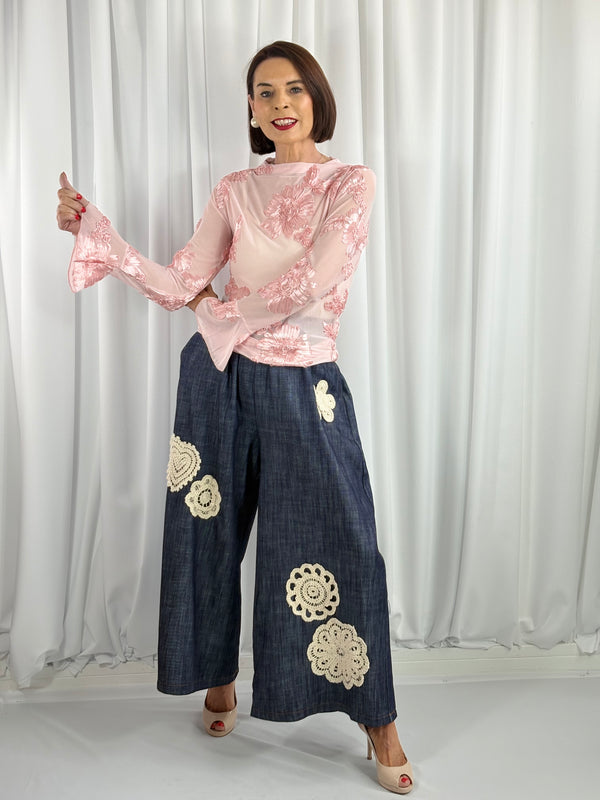 Anastasia 3D flower mesh top in blush pink - Bond Street Store