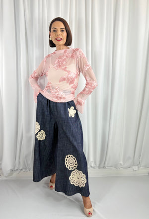 Anastasia 3D flower mesh top in blush pink - Bond Street Store