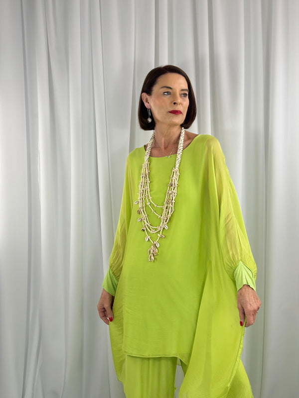Elizabeth Silky waterfall top in lime