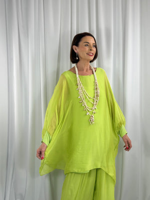 Elizabeth Silky waterfall top in lime
