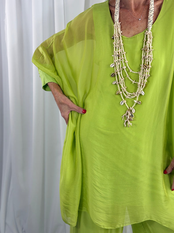 Elizabeth Silky waterfall top in lime