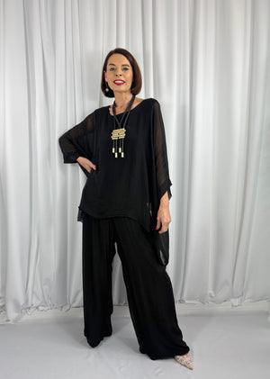 Dune silky palazzo trousers in black