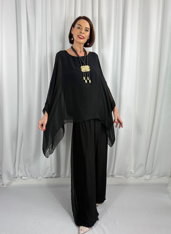 Dune silky palazzo trousers in black