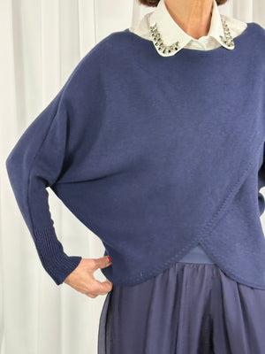 Tara fine crossover knitwear in navy - Bond Street Store