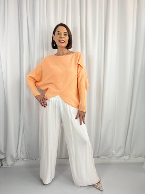 Tara fine crossover knitwear in peach