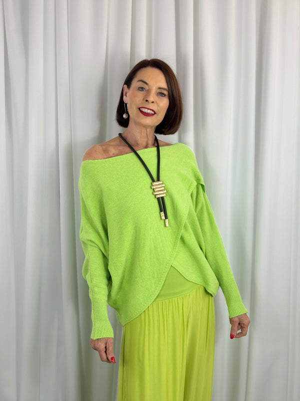 Tara fine crossover knitwear in lime - Bond Street Store