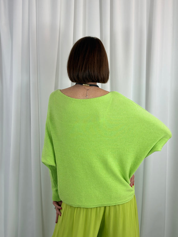 Tara fine crossover knitwear in lime - Bond Street Store