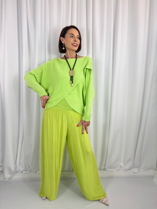 Tara fine crossover knitwear in lime - Bond Street Store