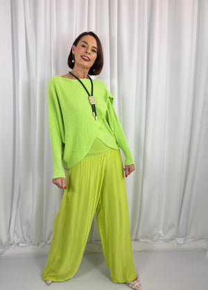 Tara fine crossover knitwear in lime - Bond Street Store