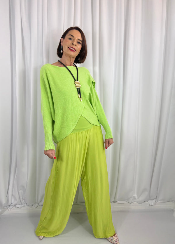 Tara fine crossover knitwear in lime - Bond Street Store