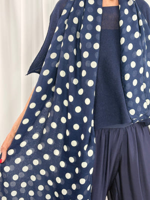 Ruby scarf in navy with white polka dots