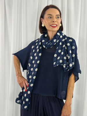 Ruby scarf in navy with white polka dots