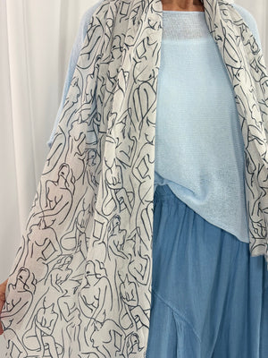 Monic scarf in white with black pattern