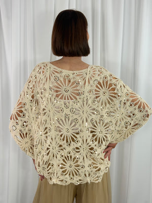 Aira crochet top in cream with gold sequin
