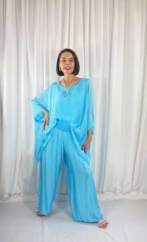Dune silky palazzo trousers in aqua - Bond Street Store
