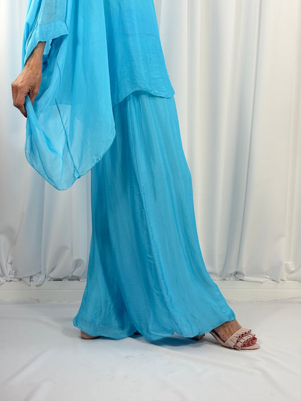 Dune silky palazzo trousers in aqua - Bond Street Store
