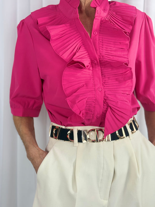 Sylvia short sleeves shirt in cerise pink - Bond Street Store