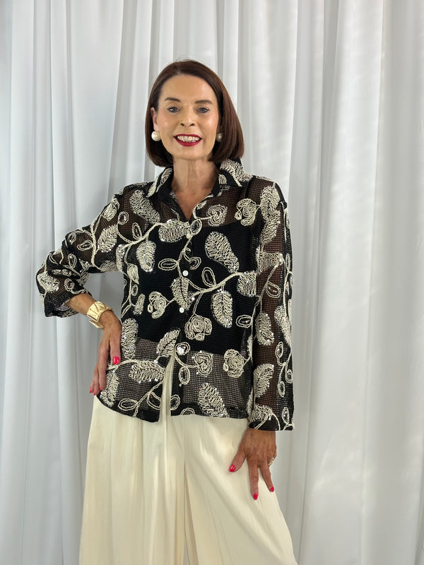 Leon Shirt in black with beige swirl - Bond Street Store