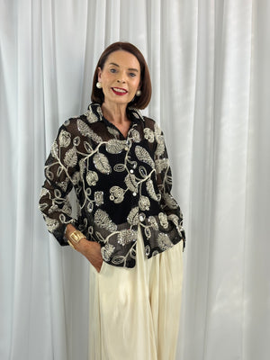 Leon Shirt in black with beige swirl - Bond Street Store