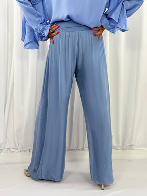 Dune silky palazzo trousers in baby blue - Bond Street Store