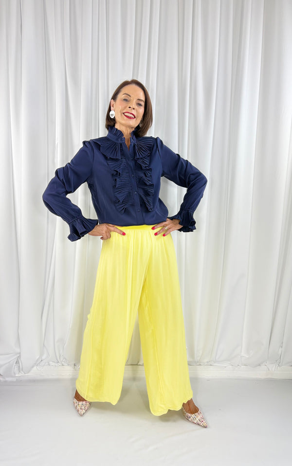 Dune silky palazzo trousers in lemon - Bond Street Store