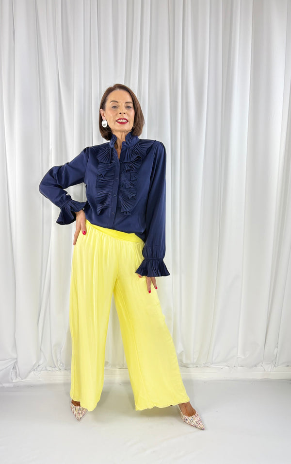 Dune silky palazzo trousers in lemon - Bond Street Store