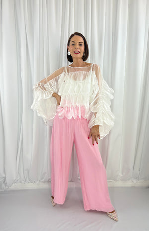 Dune silky palazzo trousers in baby pink - Bond Street Store
