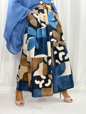 Jules wide leg palazzo trousers in navy and multi - Bond Street Store