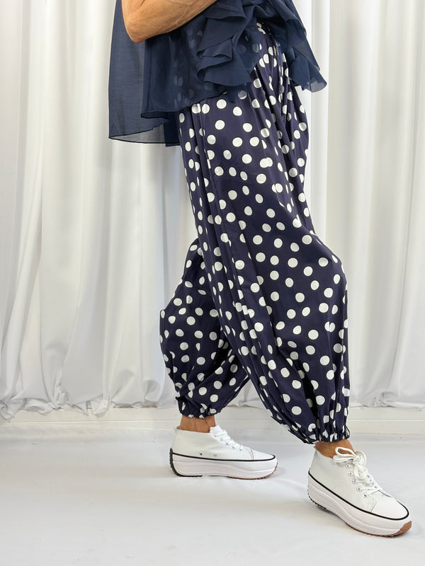 Whisper trousers in navy with white polka dots - Bond Street Store