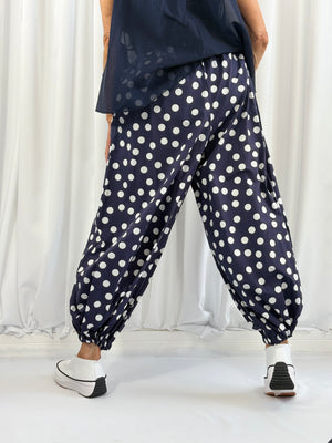 Whisper trousers in navy with white polka dots - Bond Street Store