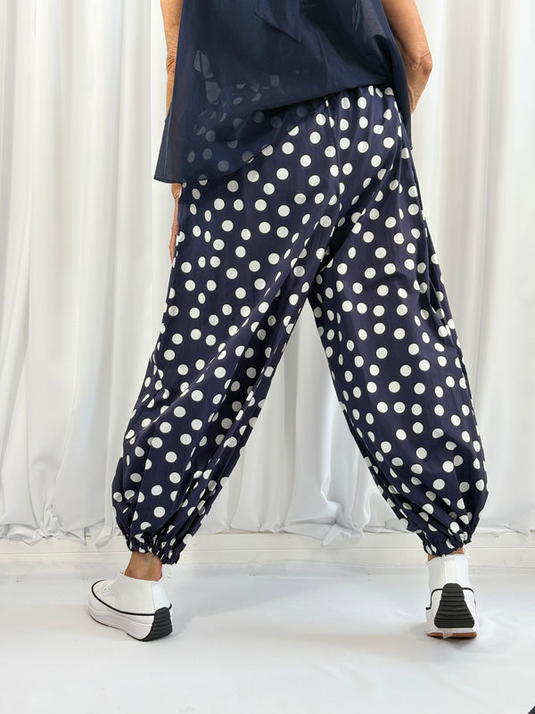 Whisper trousers in navy with white polka dots - Bond Street Store