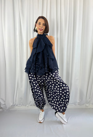 Whisper trousers in navy with white polka dots - Bond Street Store