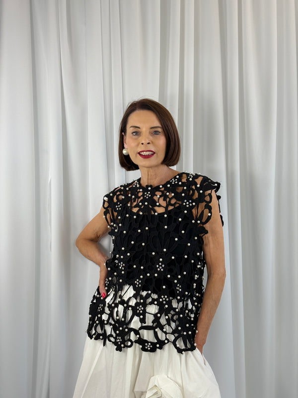 Petra pearl crochet top in black - Bond Street Store