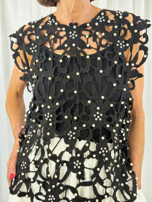 Petra pearl crochet top in black - Bond Street Store