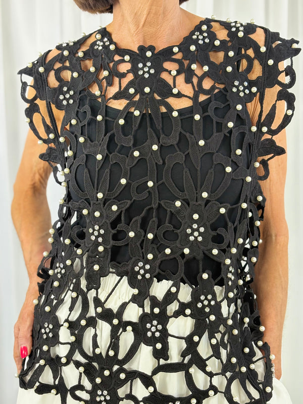 Petra pearl crochet top in black - Bond Street Store