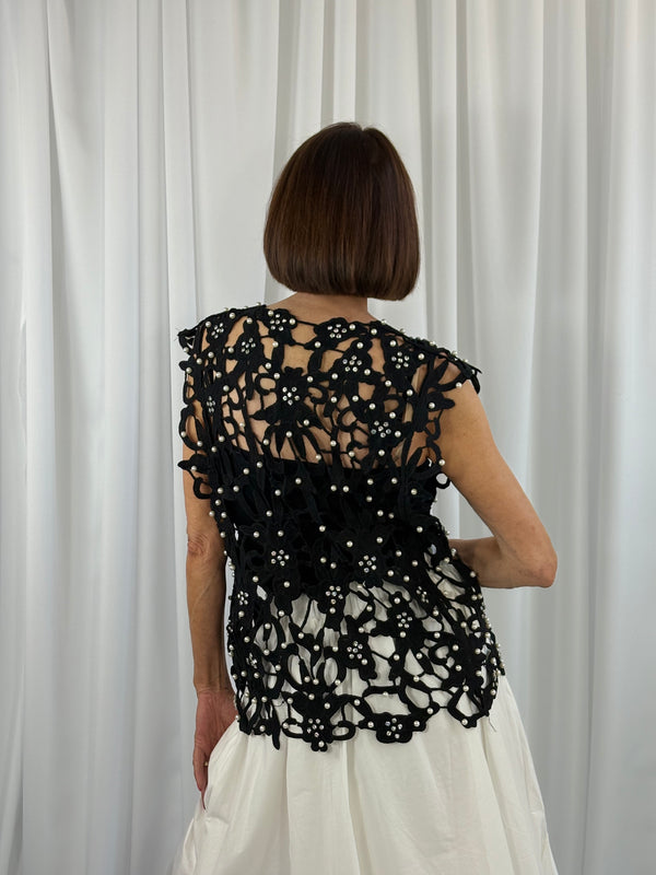 Petra pearl crochet top in black - Bond Street Store