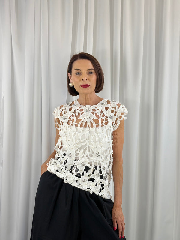 Petra pearl crochet top in white - Bond Street Store