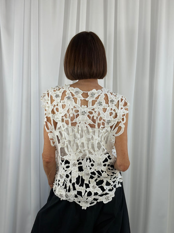 Petra pearl crochet top in white - Bond Street Store