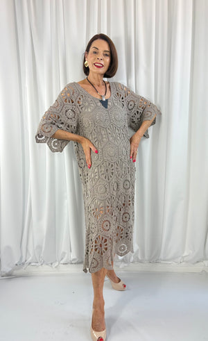 Ariana Crochet Bell Sleeve Dress in mocha - Bond Street Store