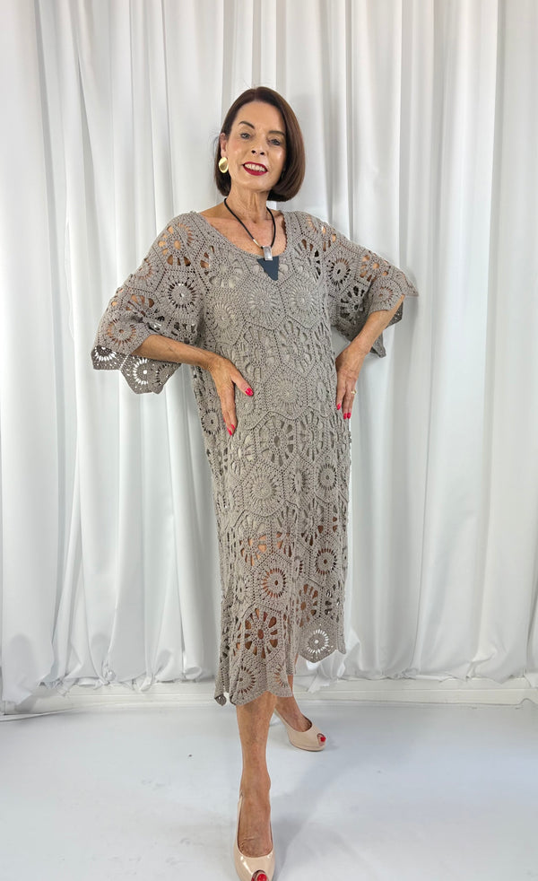 Ariana Crochet Bell Sleeve Dress in mocha - Bond Street Store