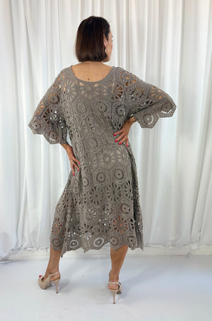 Ariana Crochet Bell Sleeve Dress in mocha - Bond Street Store