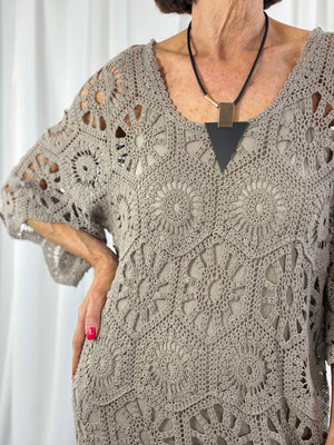 Ariana Crochet Bell Sleeve Dress in mocha - Bond Street Store