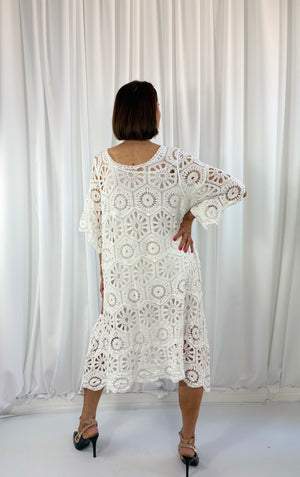 Ariana Crochet Bell Sleeve Dress in White - Bond Street Store