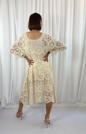 Ariana Crochet Bell Sleeve Dress in Beige - Bond Street Store
