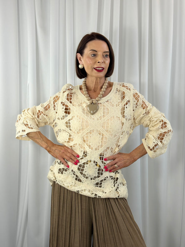 Tilly crochet top in cream - Bond Street Store